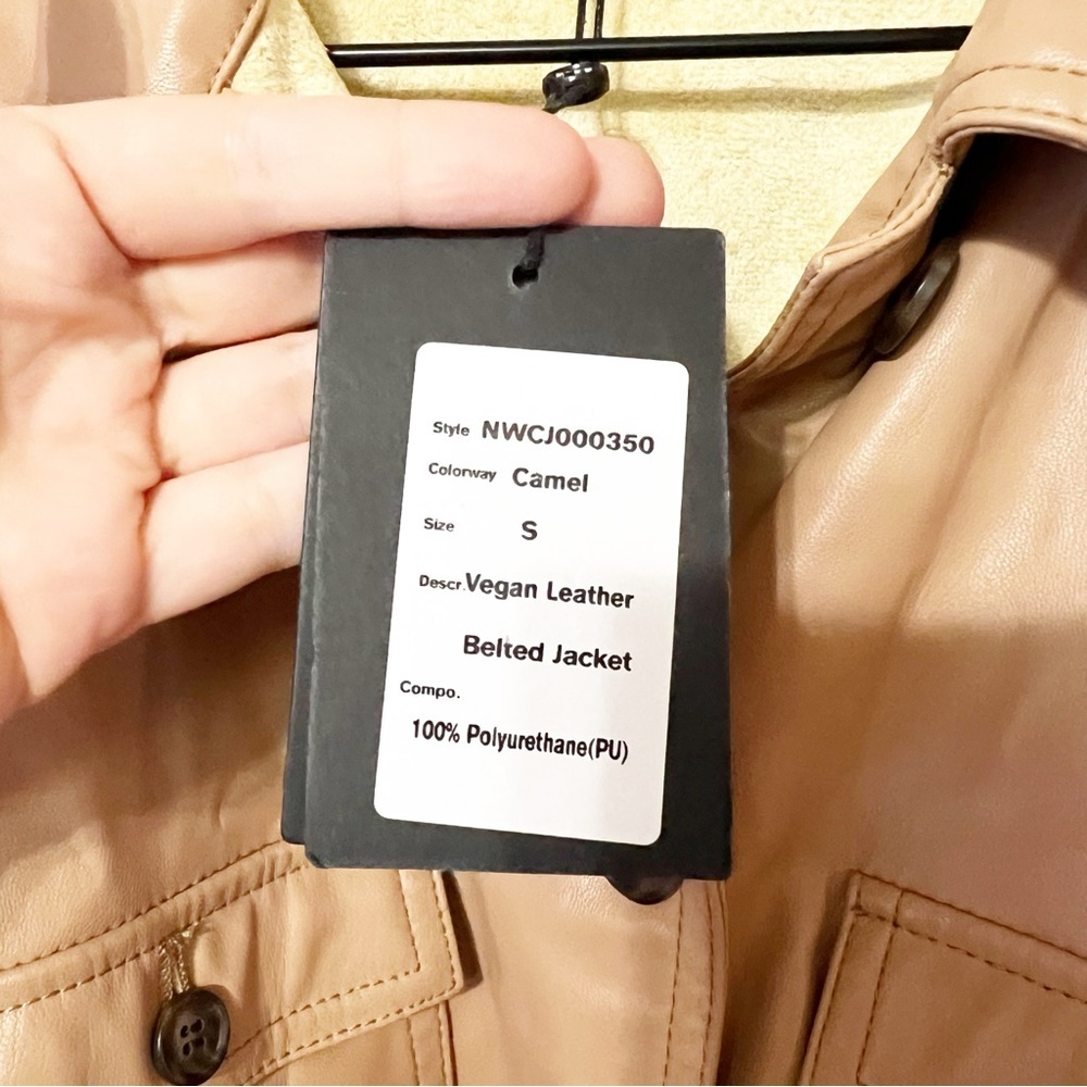 🛍️NWT Naadam Vegan Leather Belted Pocket Cargo Safari Jacket in Camel Tan Small - Picture 7 of 8